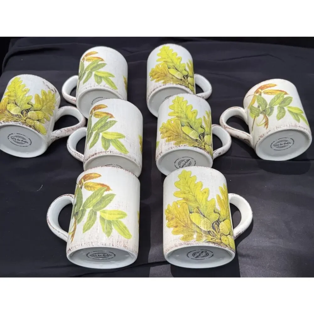 8 Sur La Table Acorn & Fig Coffee Tea Mugs made in Italy Fall Thanksgiving Mint!
